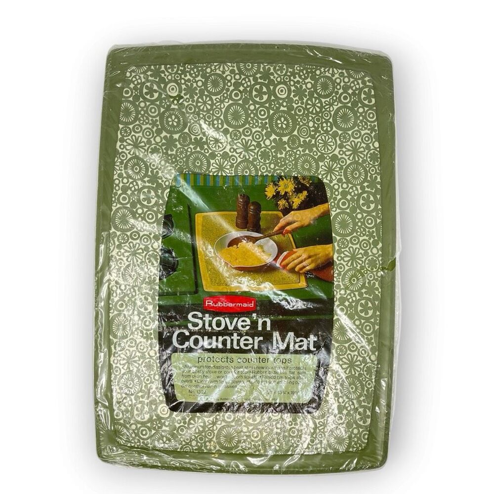 Rubbermaid Vintage 70s Metallic Green Stove Counter Mat Hot Pad 13x19" Retro NIP
